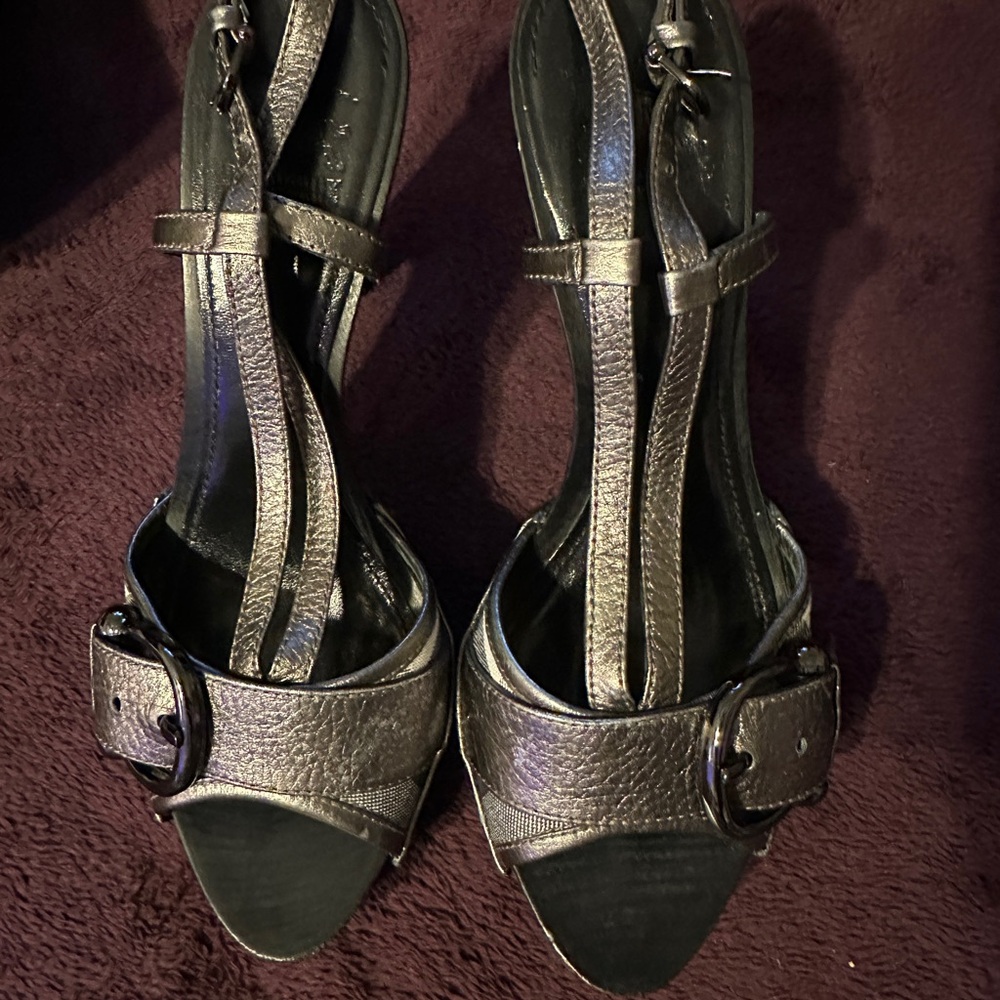 Burberry Metallic Black Strappy Heels